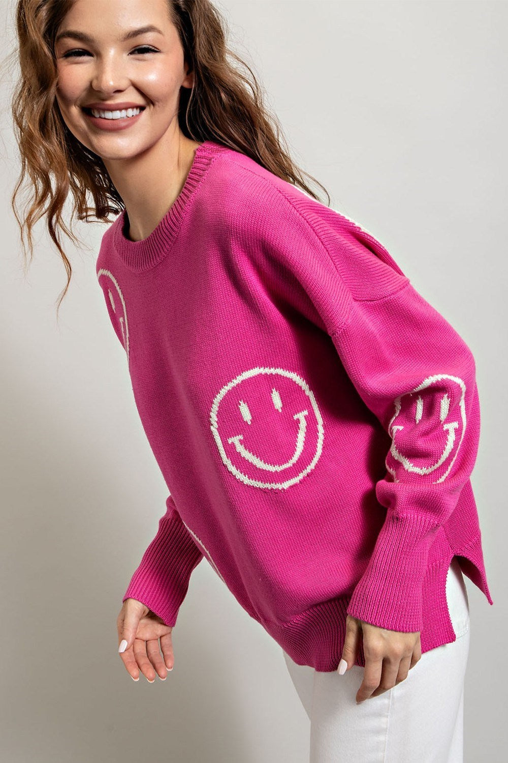 SMILE PATTERN KNIT SWEATER TOP