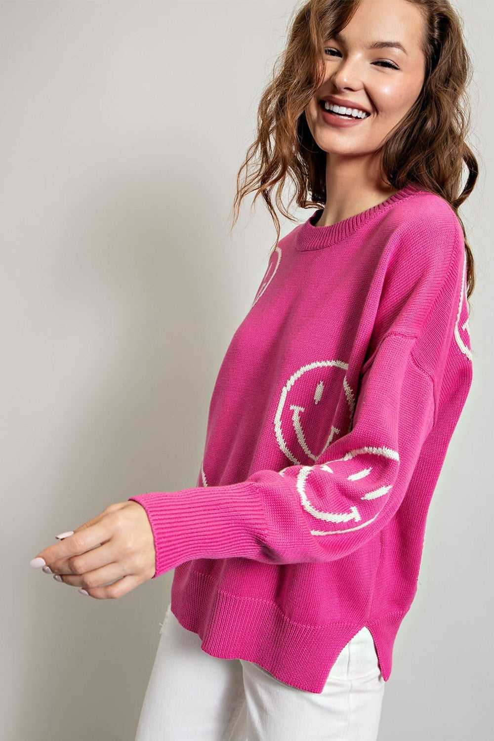 SMILE PATTERN KNIT SWEATER TOP