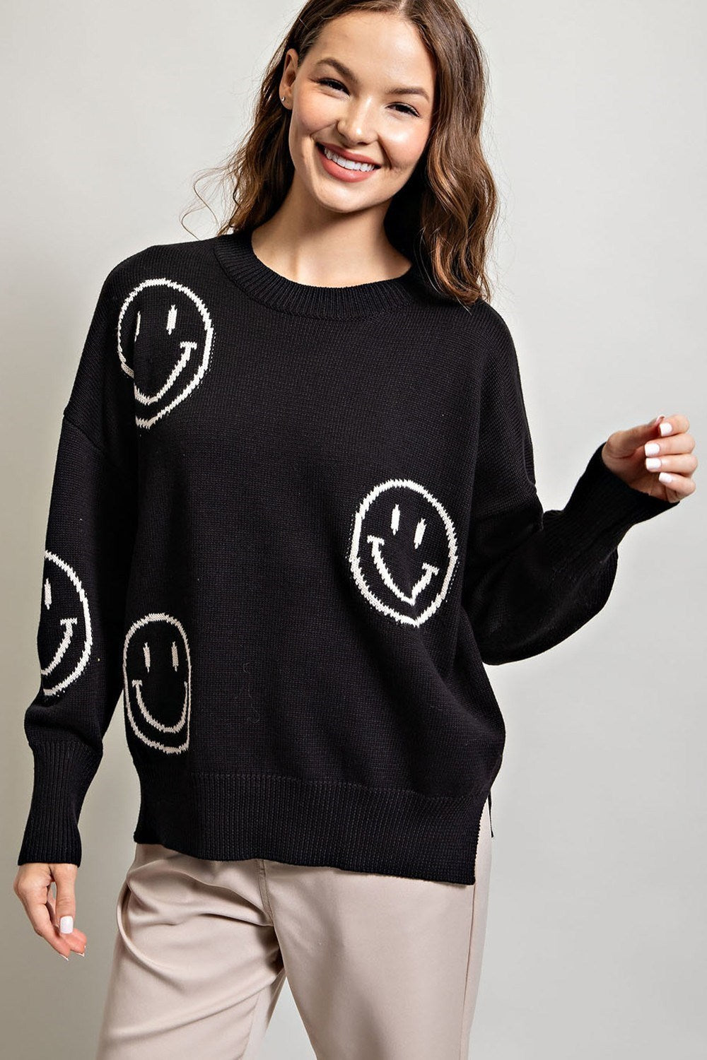 SMILE PATTERN KNIT SWEATER TOP