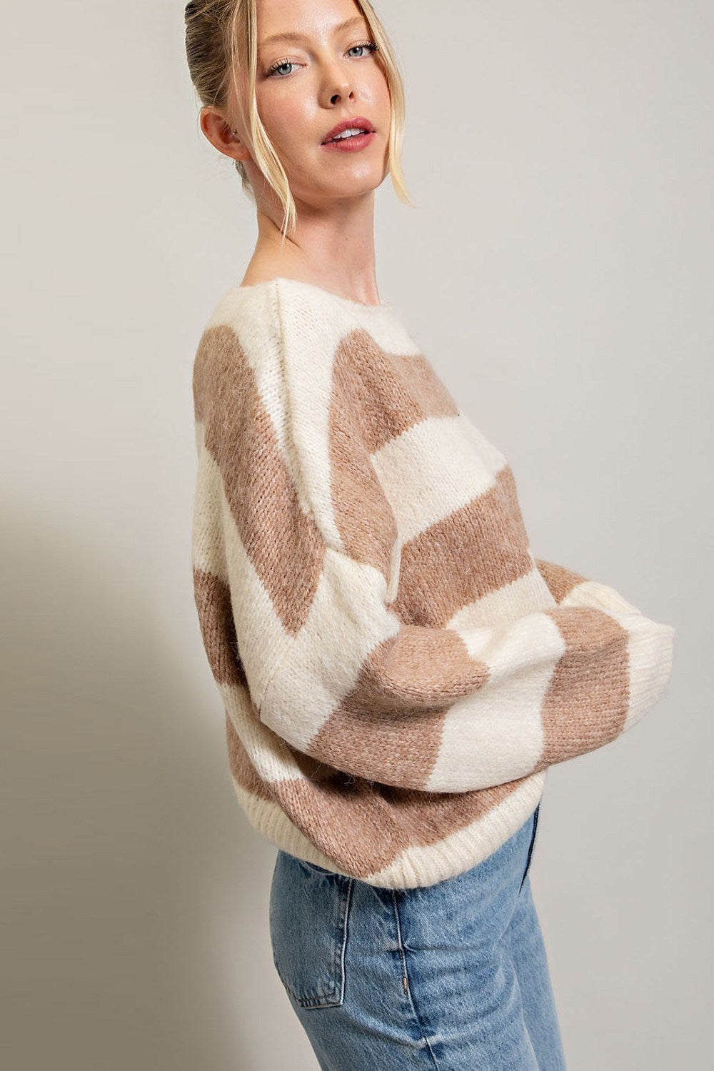 STRIPED COLD SHOULDER SWEATER TOP
