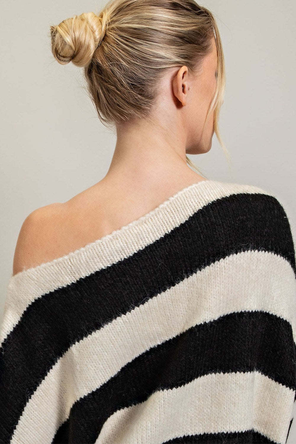 STRIPED COLD SHOULDER SWEATER TOP