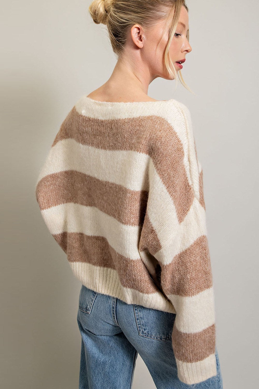 STRIPED COLD SHOULDER SWEATER TOP