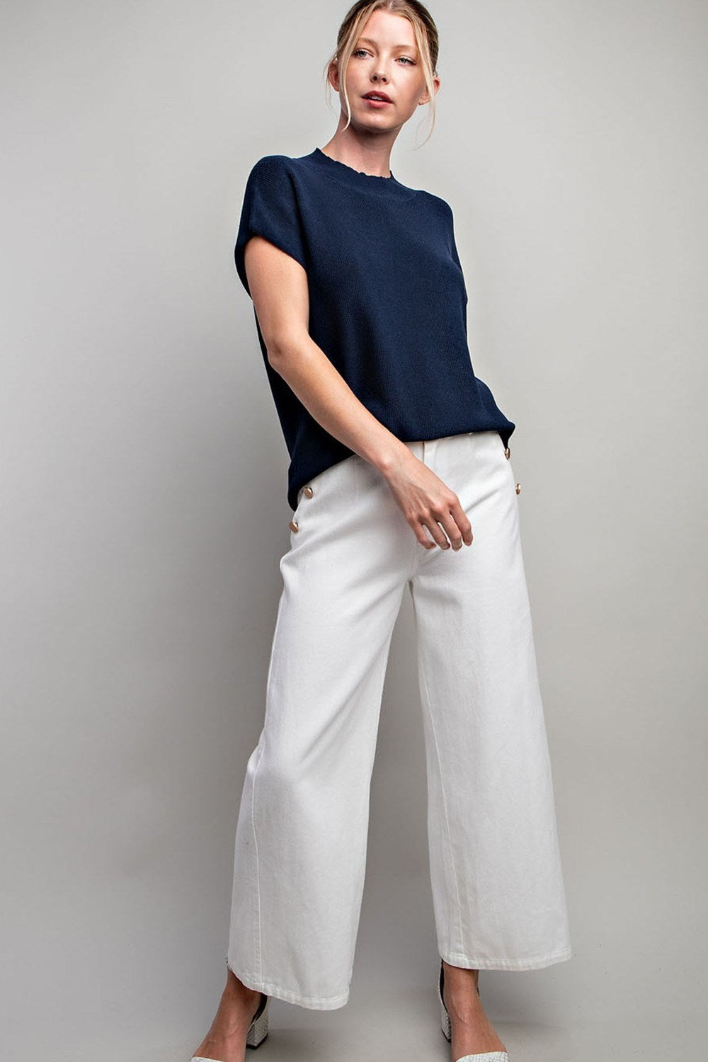 SOLID CAP SLEEVE SWEATER TOP