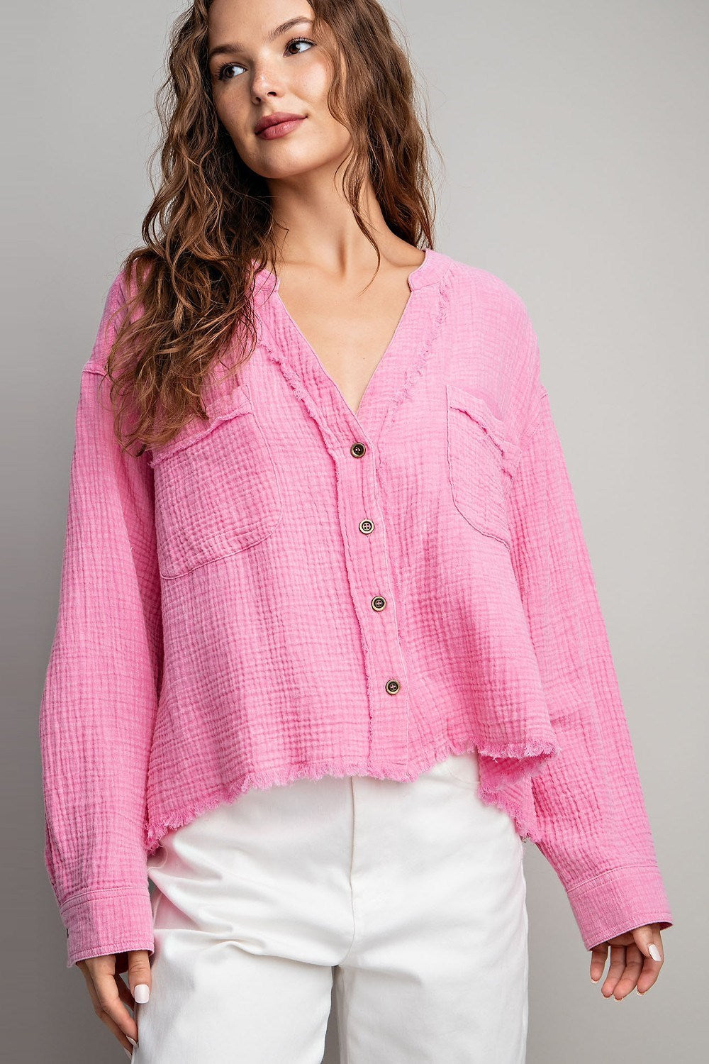 COTTON GAUZE BUTTON DOWN SHIRT