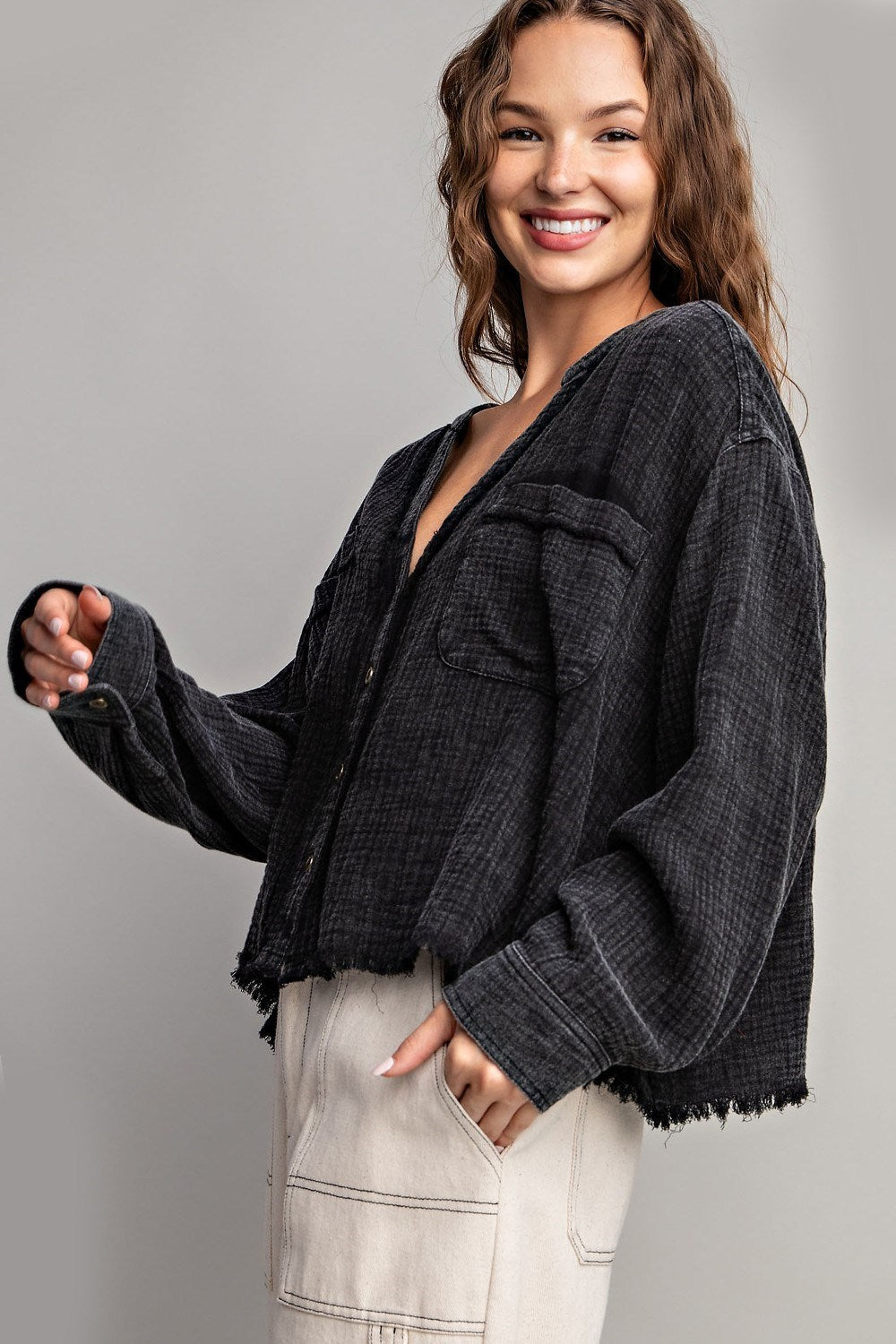 COTTON GAUZE BUTTON DOWN SHIRT