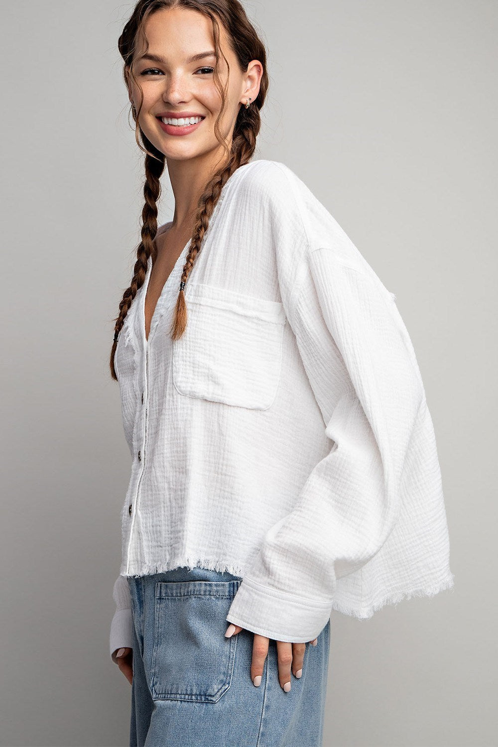 COTTON GAUZE BUTTON DOWN SHIRT