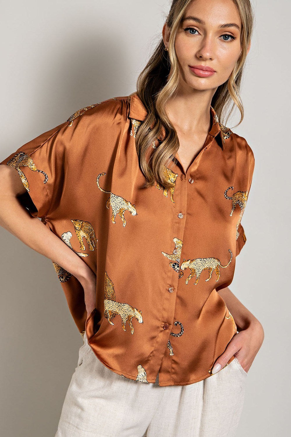 LEOPARD PRINT BUTTON DOWN TOP