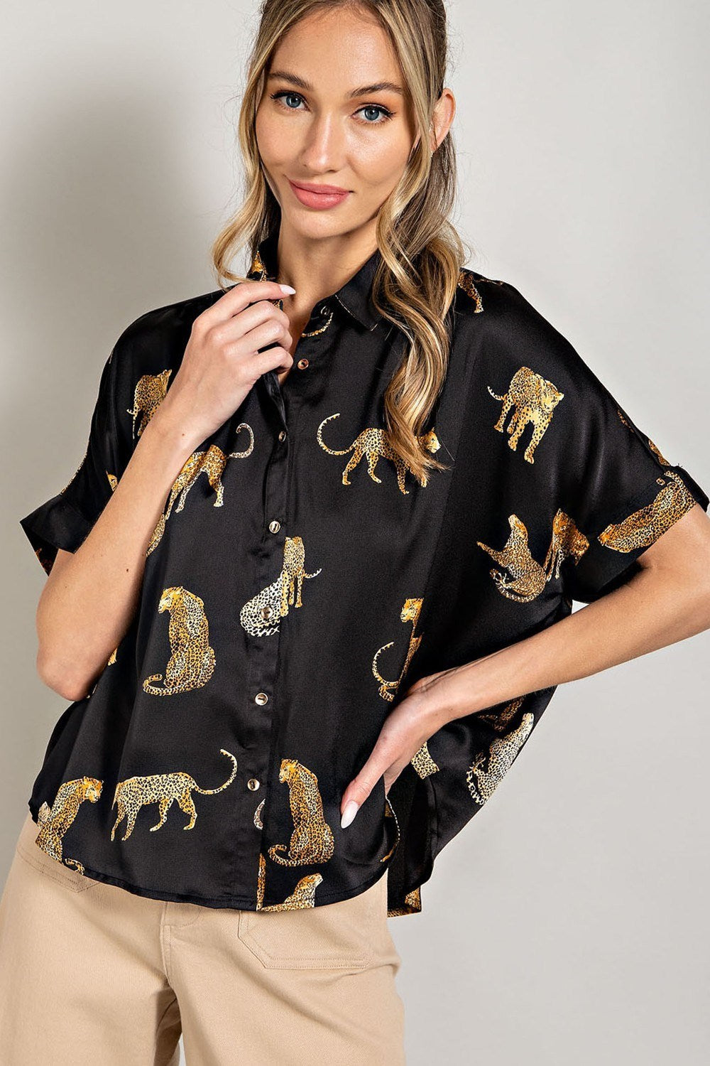 LEOPARD PRINT BUTTON DOWN TOP
