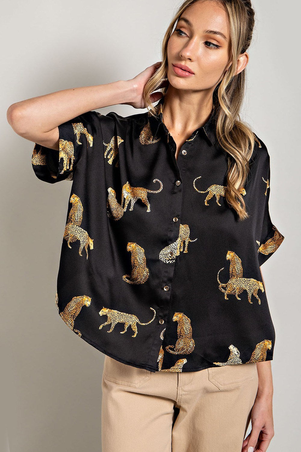 LEOPARD PRINT BUTTON DOWN TOP