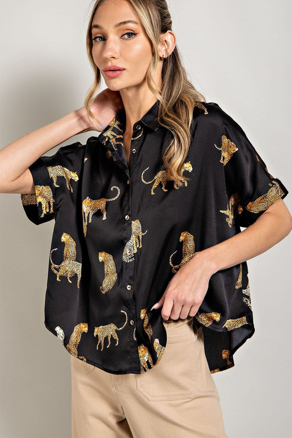 LEOPARD PRINT BUTTON DOWN TOP