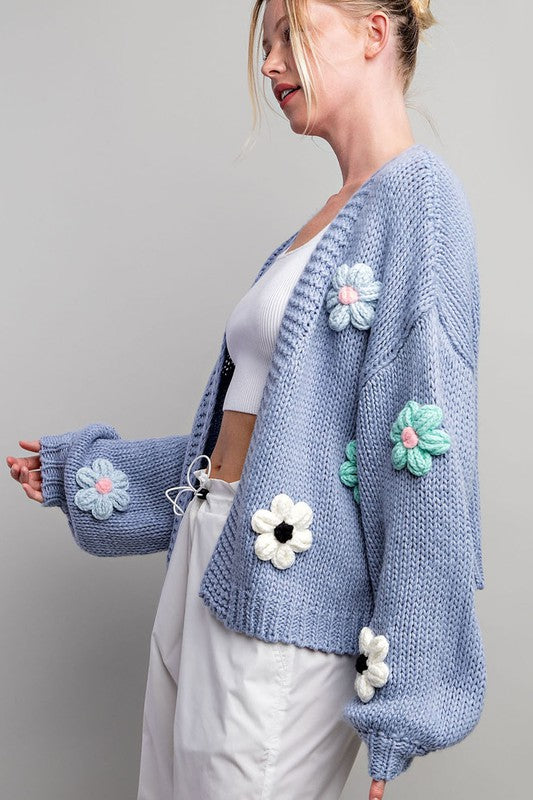3D FLORAL LONG SLEEVE CARDIGAN