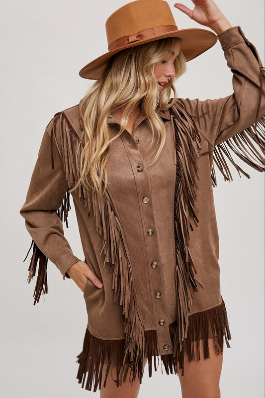 VEGAN SUEDE FRINGED JACKET