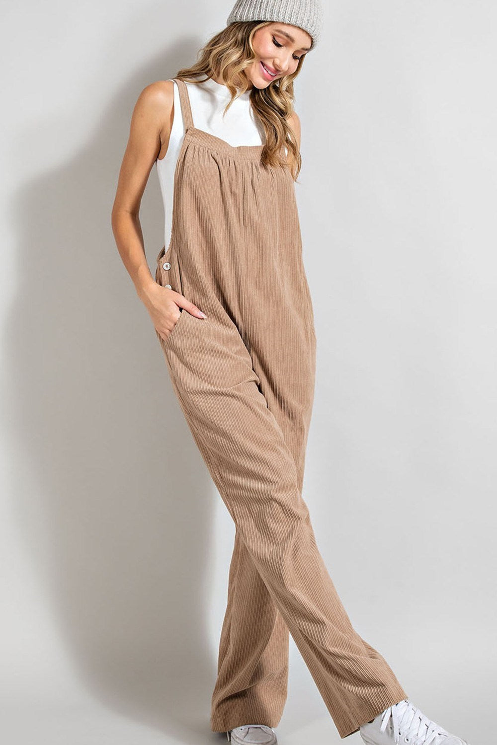 BUTTON DETAILED CORDUROY OVERALL
