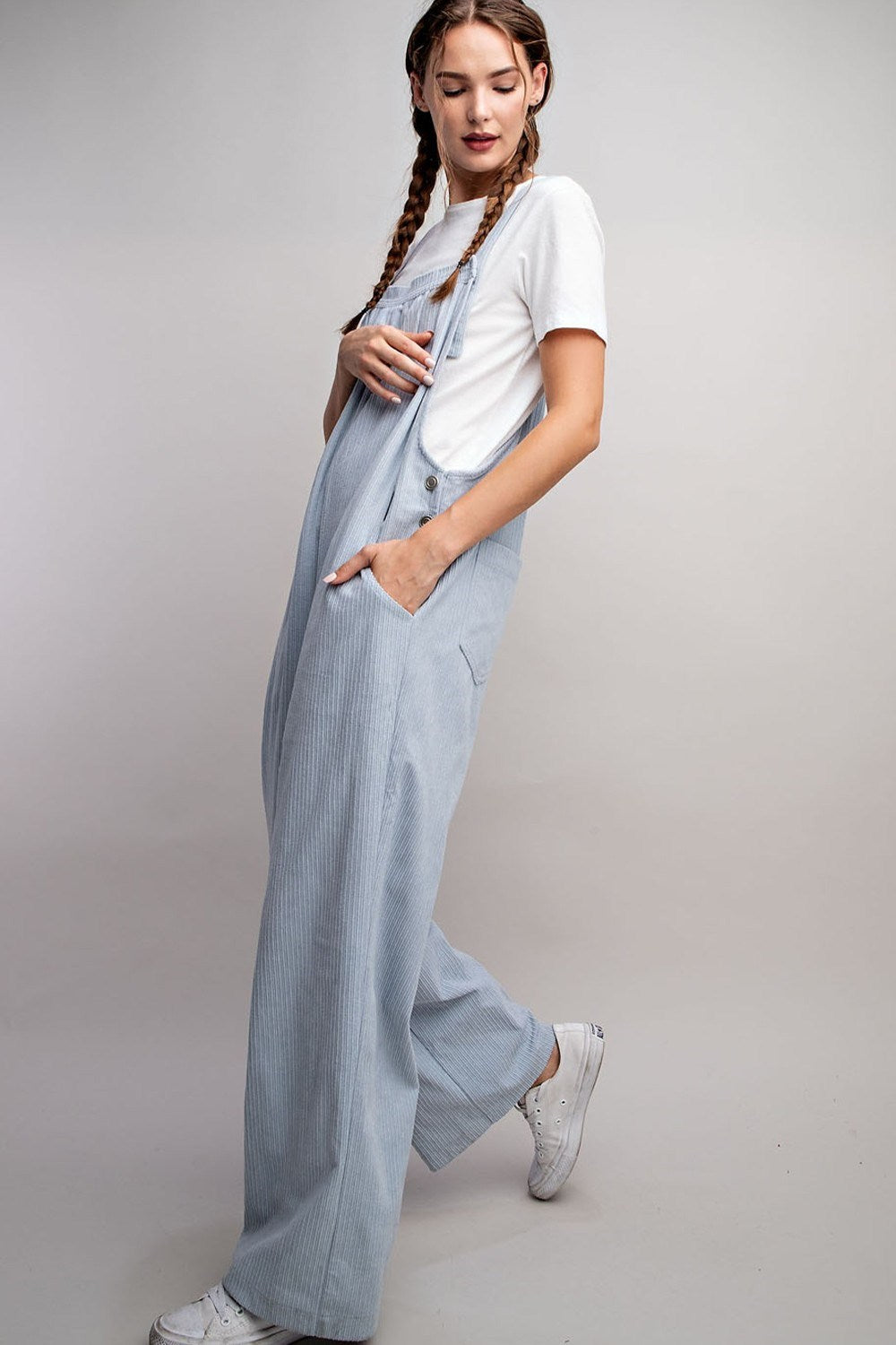BUTTON DETAILED CORDUROY OVERALL