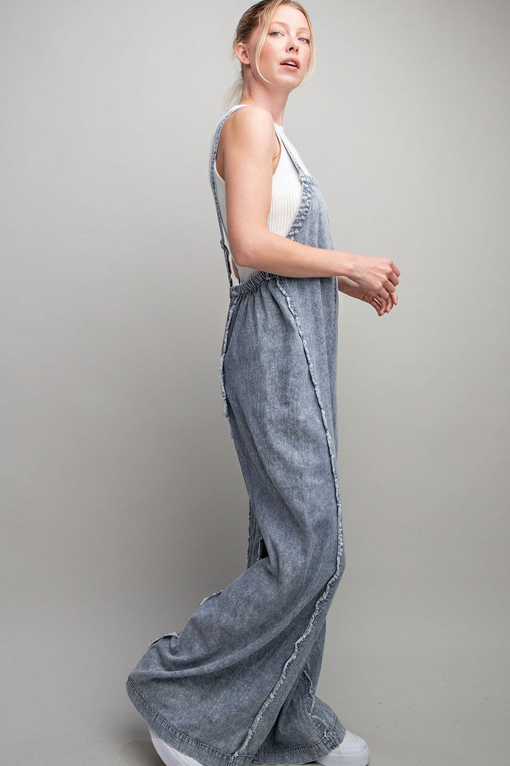 STONE WASH PINSTRIPED JUMPSUIT