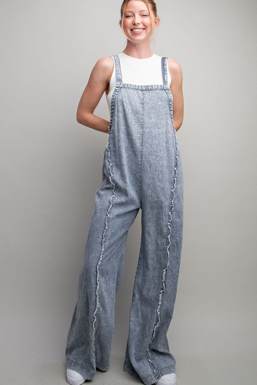 STONE WASH PINSTRIPED JUMPSUIT
