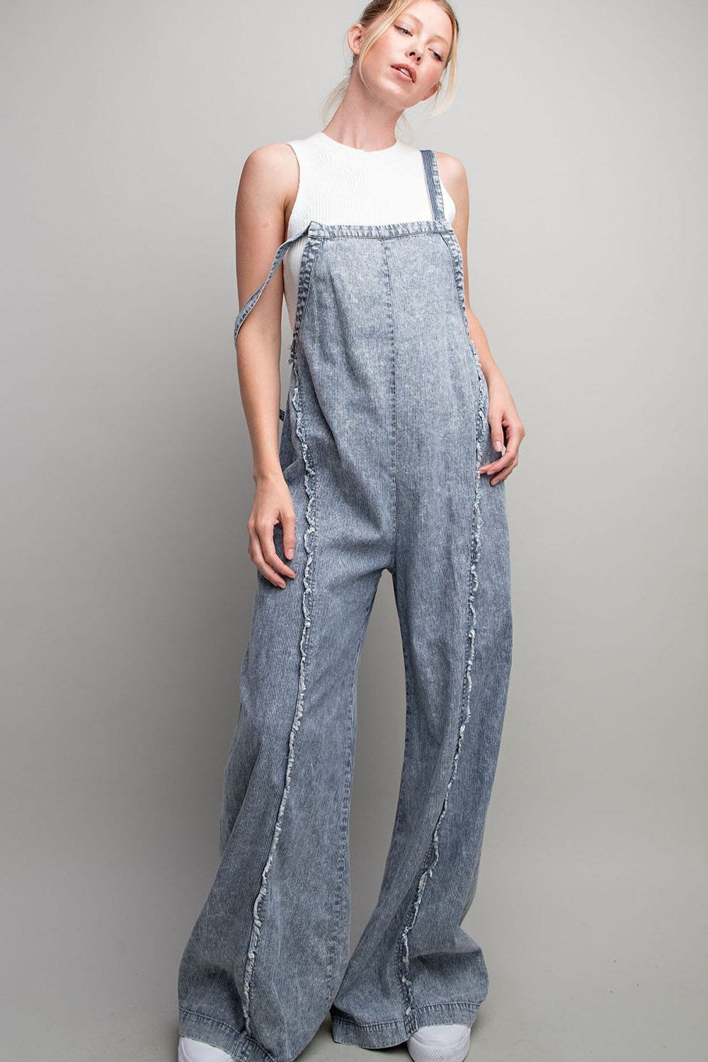 STONE WASH PINSTRIPED JUMPSUIT