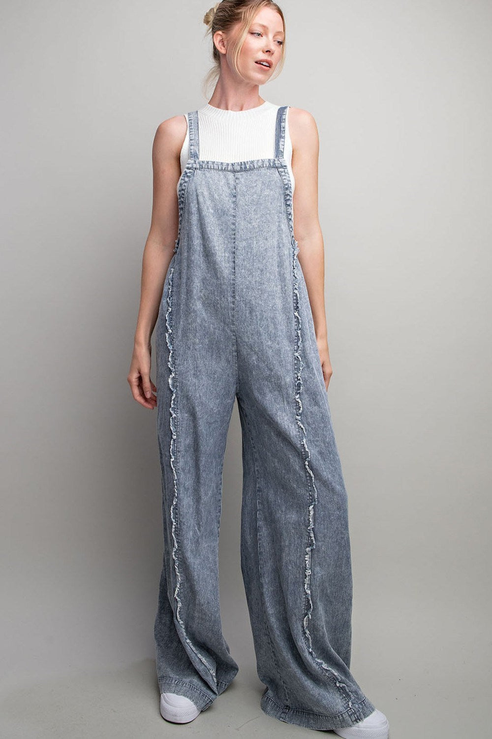 STONE WASH PINSTRIPED JUMPSUIT