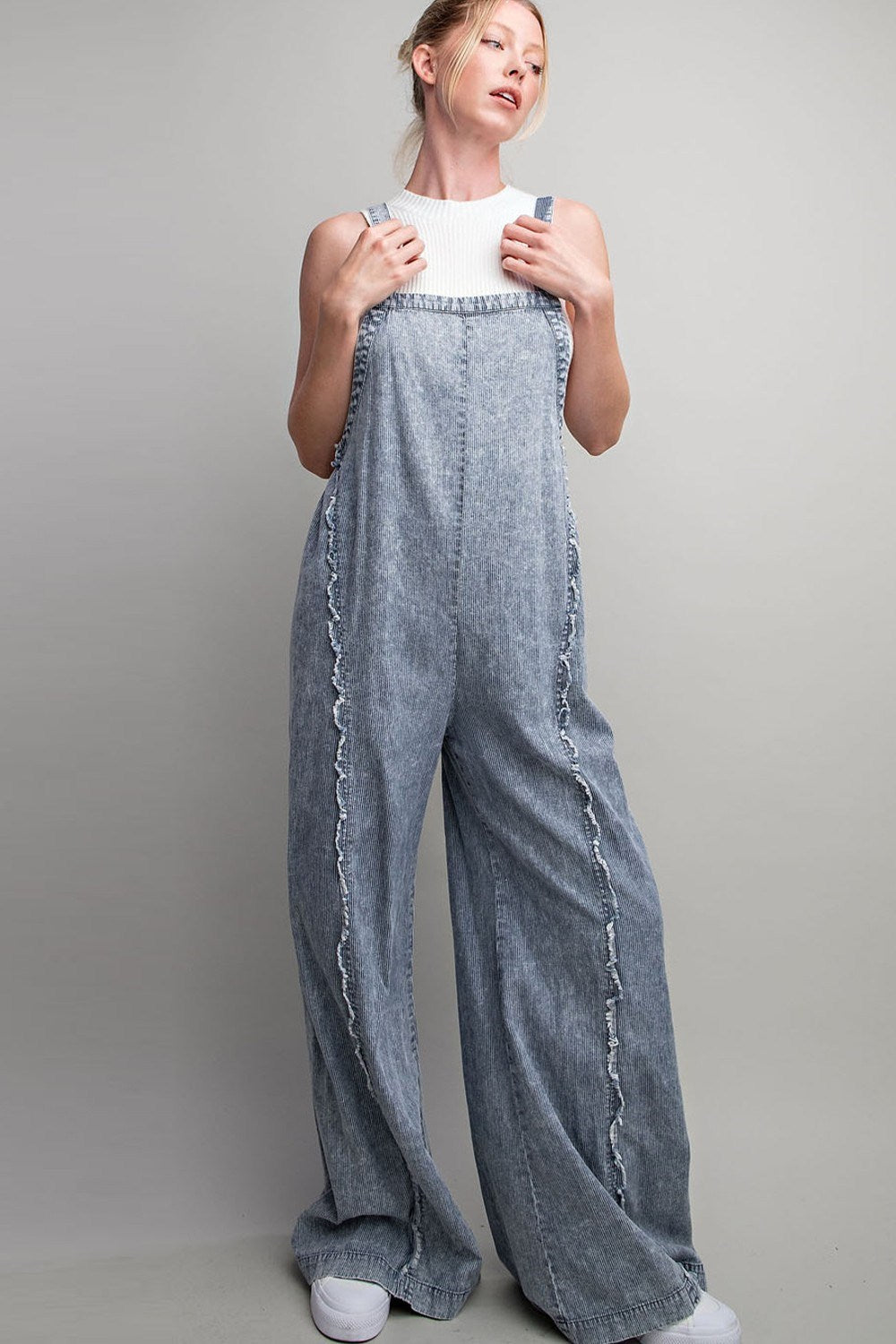 STONE WASH PINSTRIPED JUMPSUIT