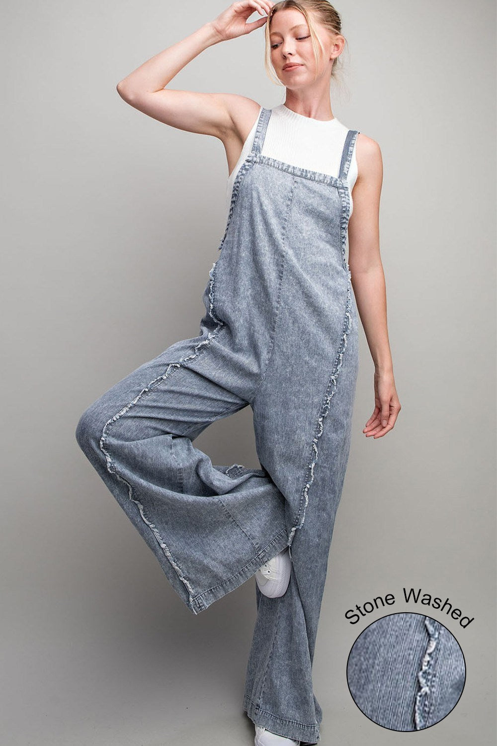 STONE WASH PINSTRIPED JUMPSUIT