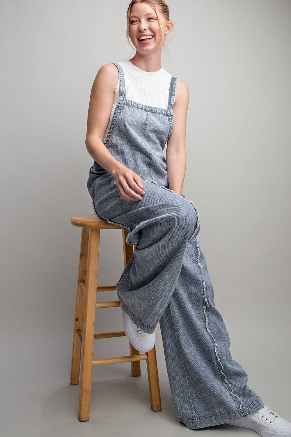 STONE WASH PINSTRIPED JUMPSUIT