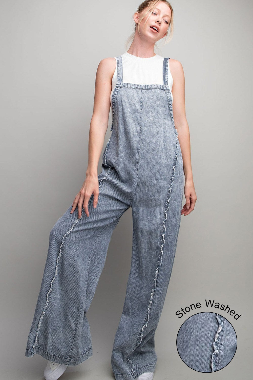STONE WASH PINSTRIPED JUMPSUIT
