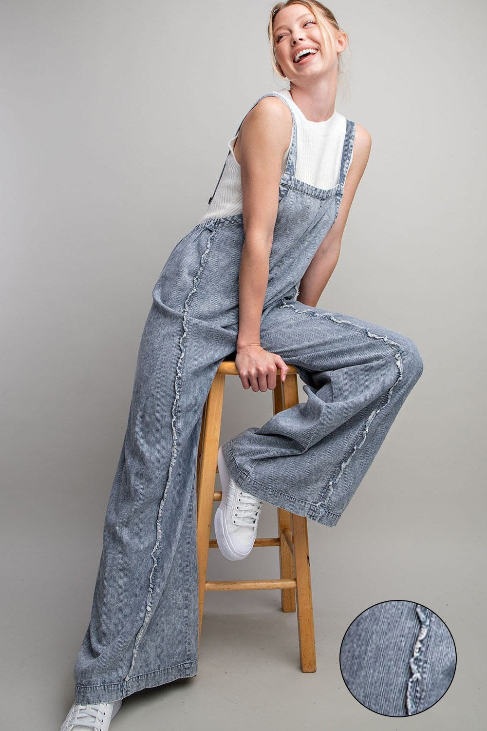 STONE WASH PINSTRIPED JUMPSUIT