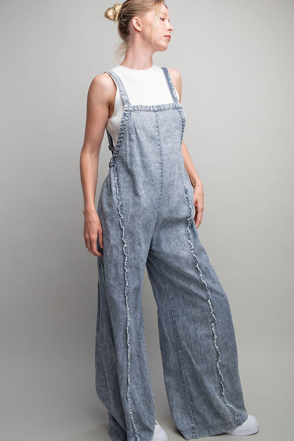 STONE WASH PINSTRIPED JUMPSUIT