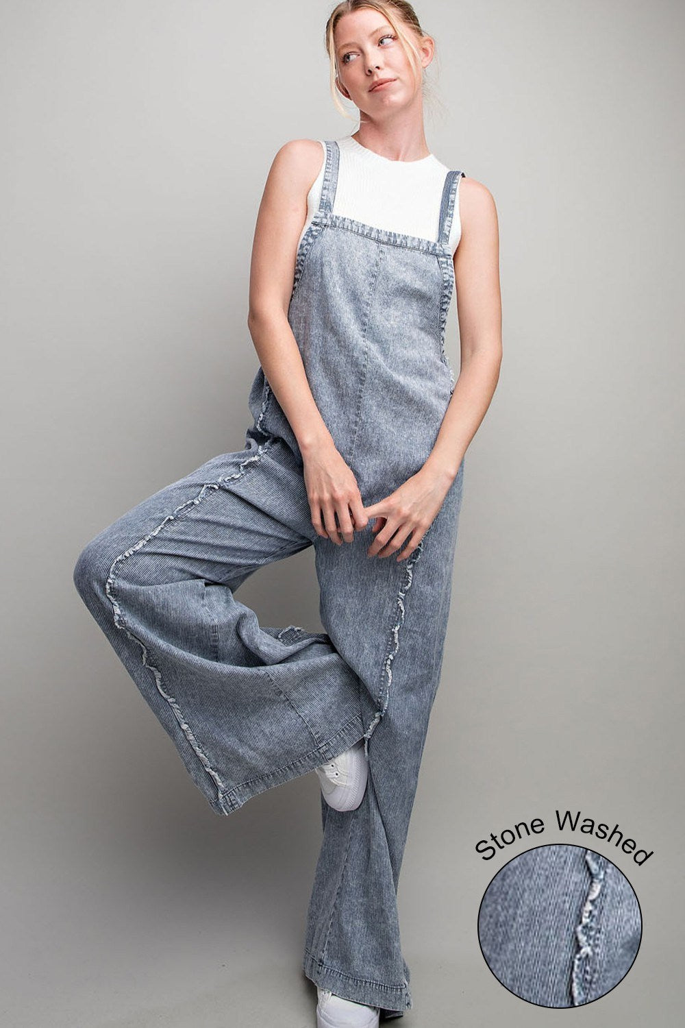 STONE WASH PINSTRIPED JUMPSUIT