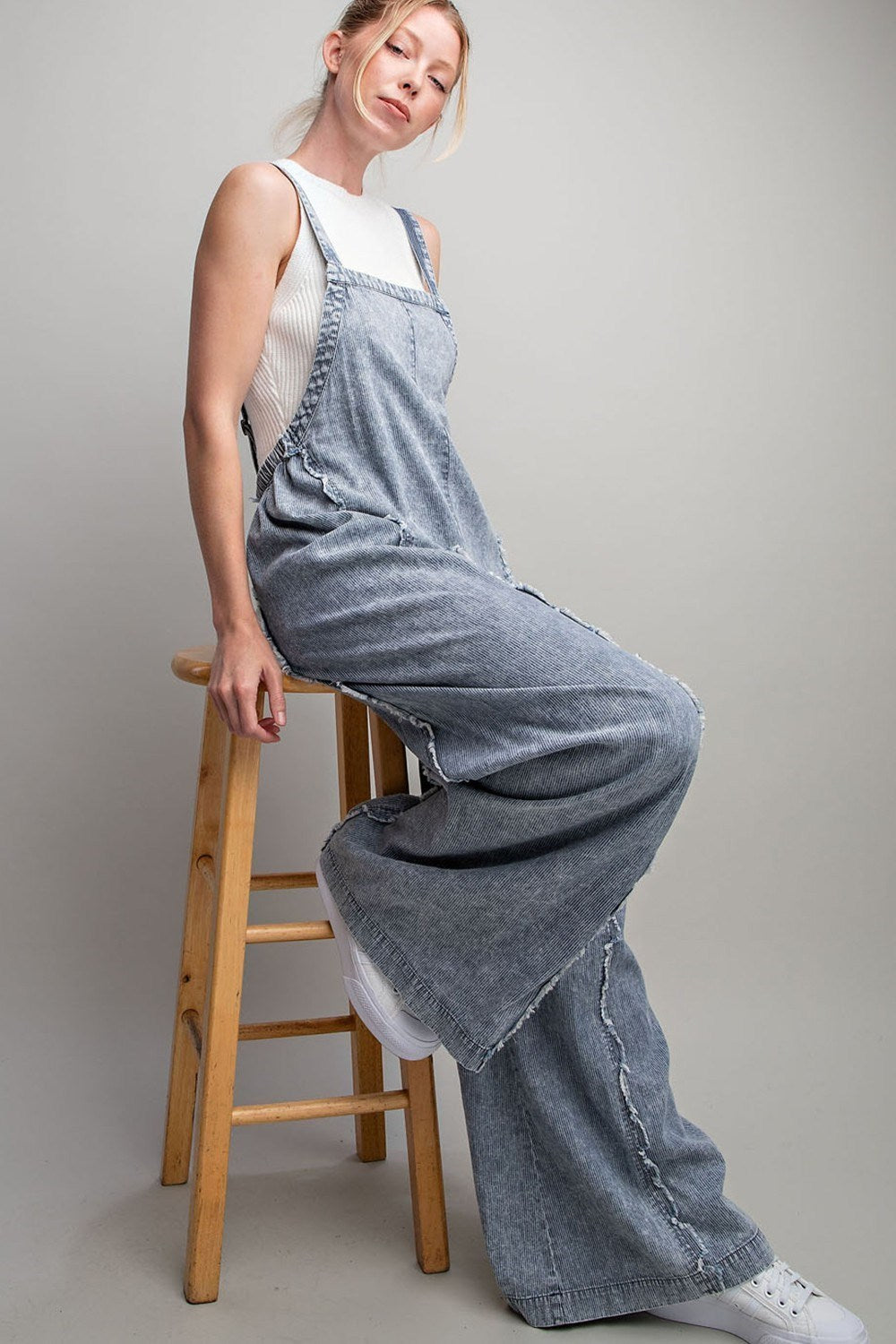 STONE WASH PINSTRIPED JUMPSUIT