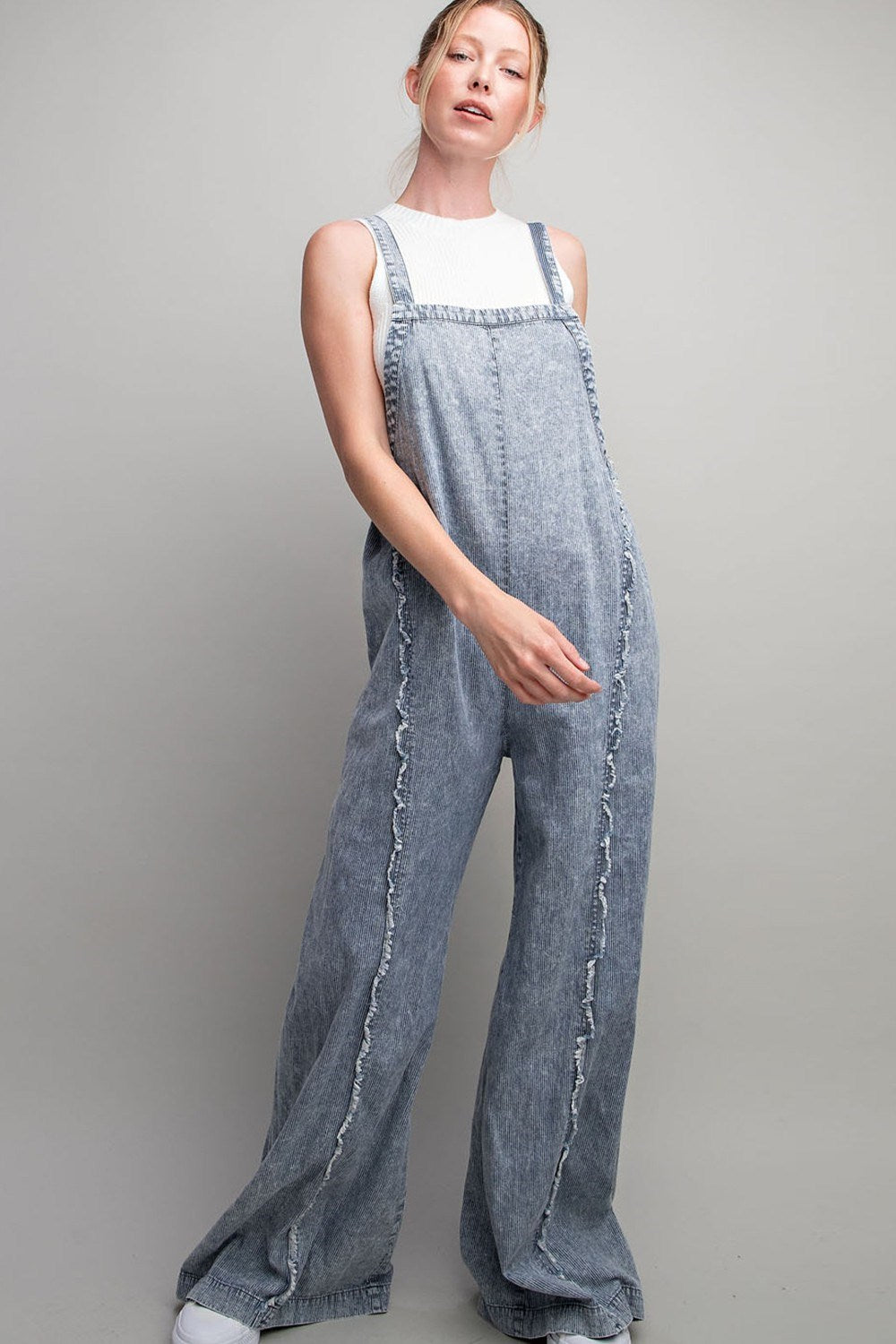 STONE WASH PINSTRIPED JUMPSUIT