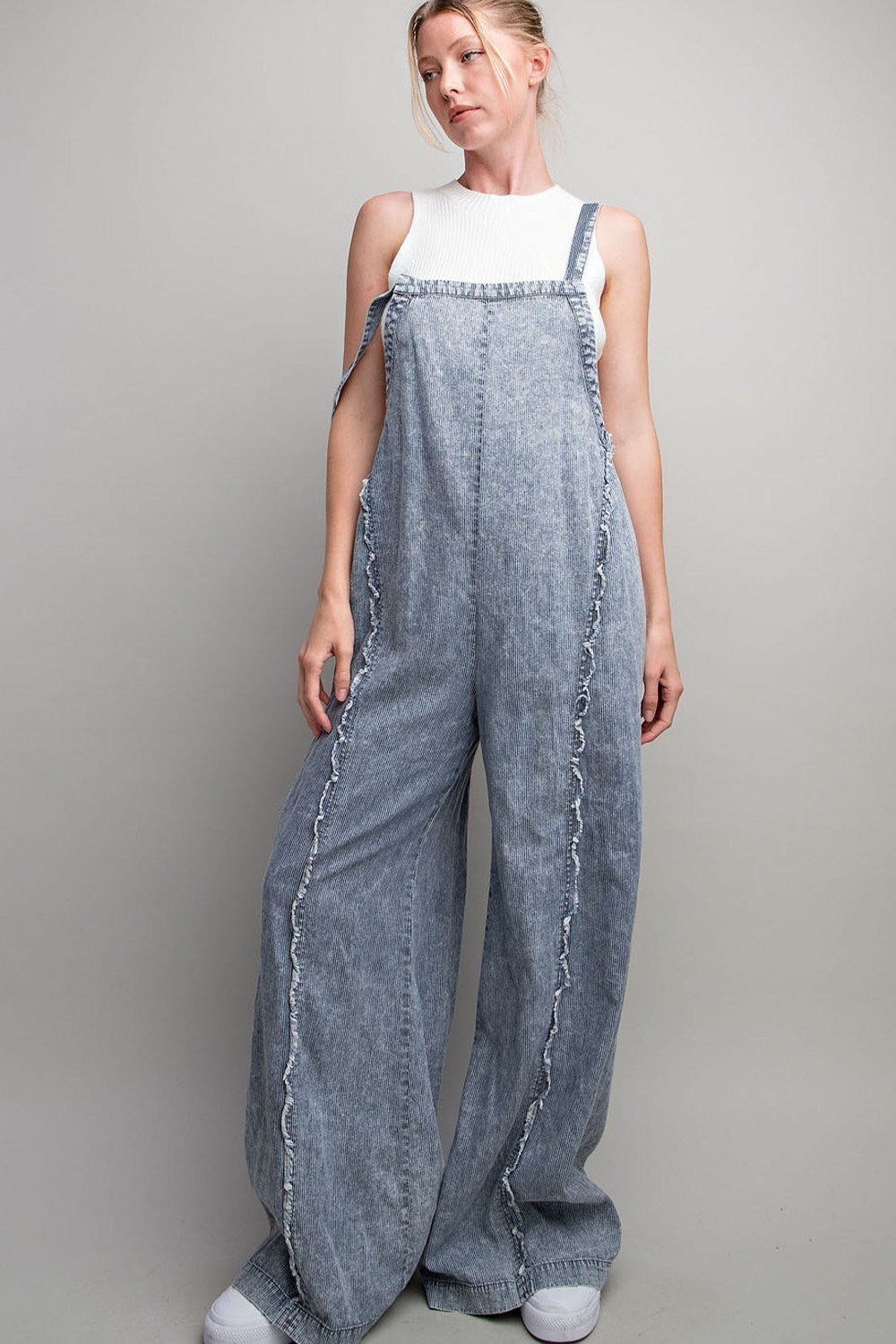 STONE WASH PINSTRIPED JUMPSUIT