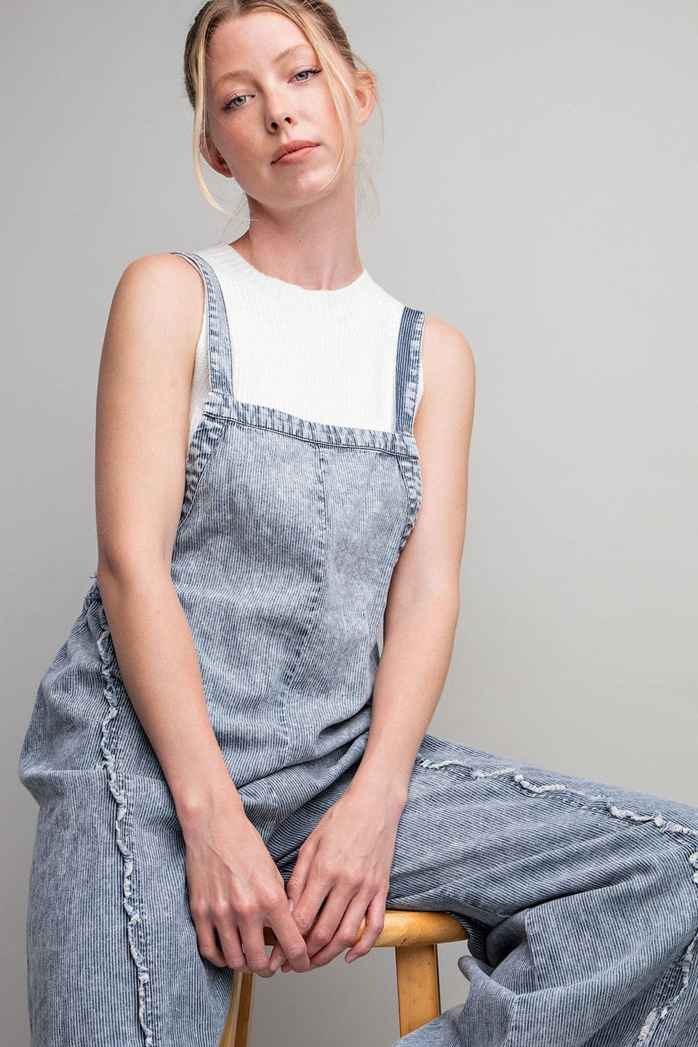 STONE WASH PINSTRIPED JUMPSUIT