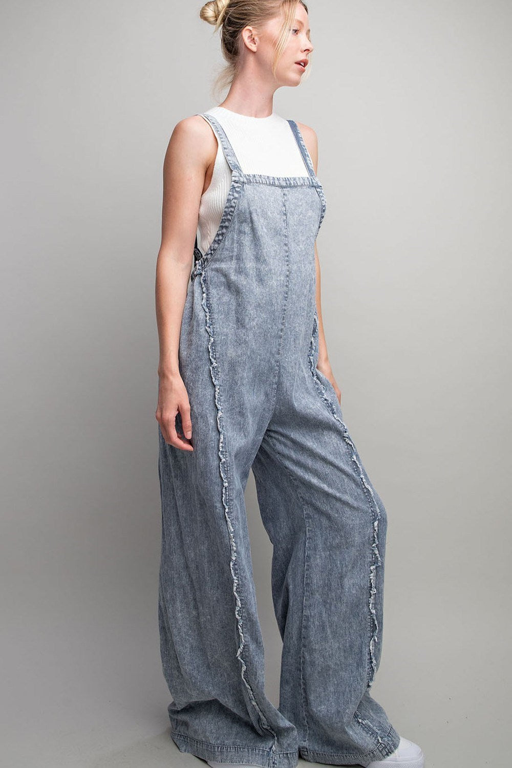 STONE WASH PINSTRIPED JUMPSUIT