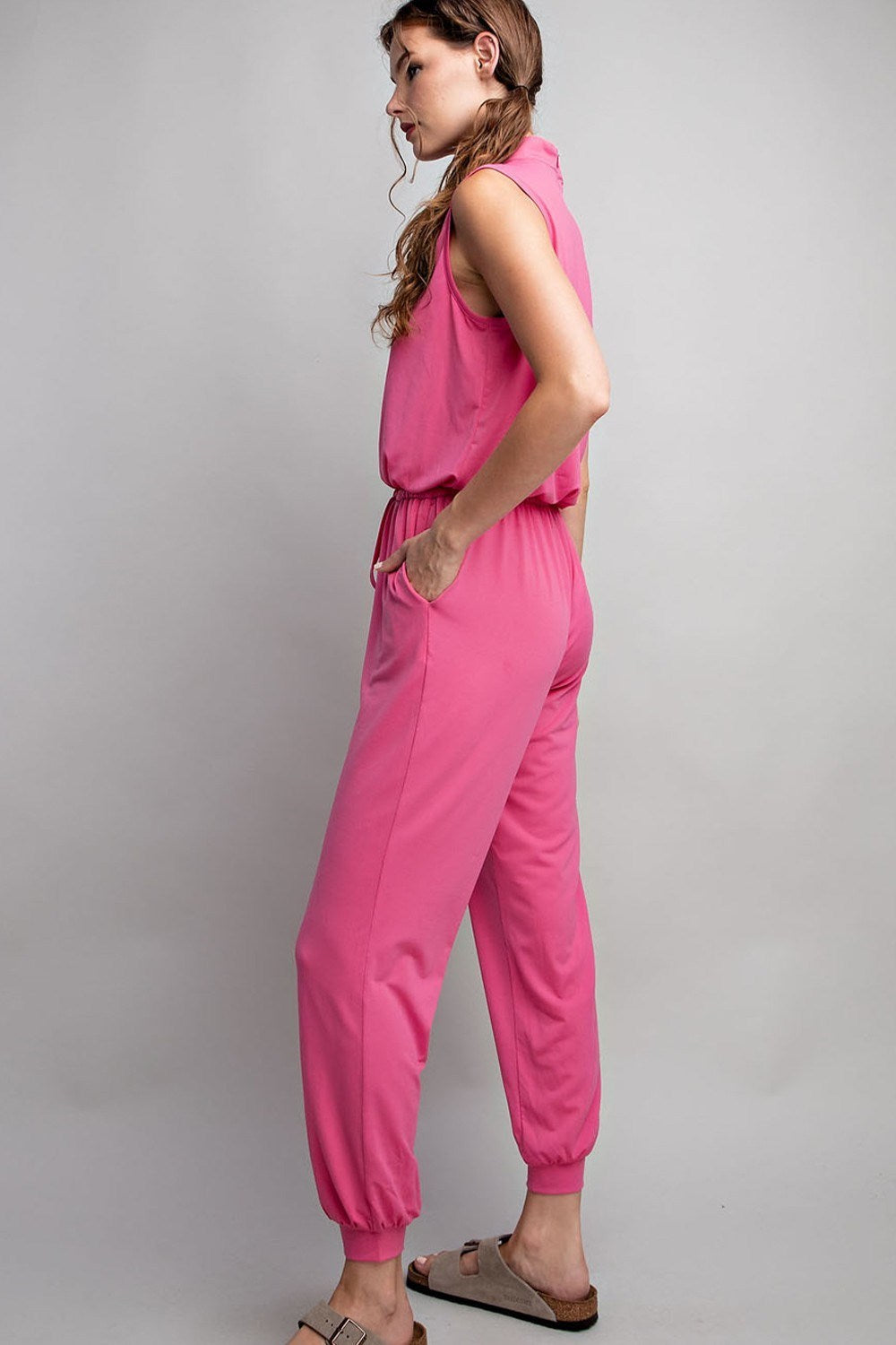 SLEEVELESS MOCK NECK JUMPSUIT