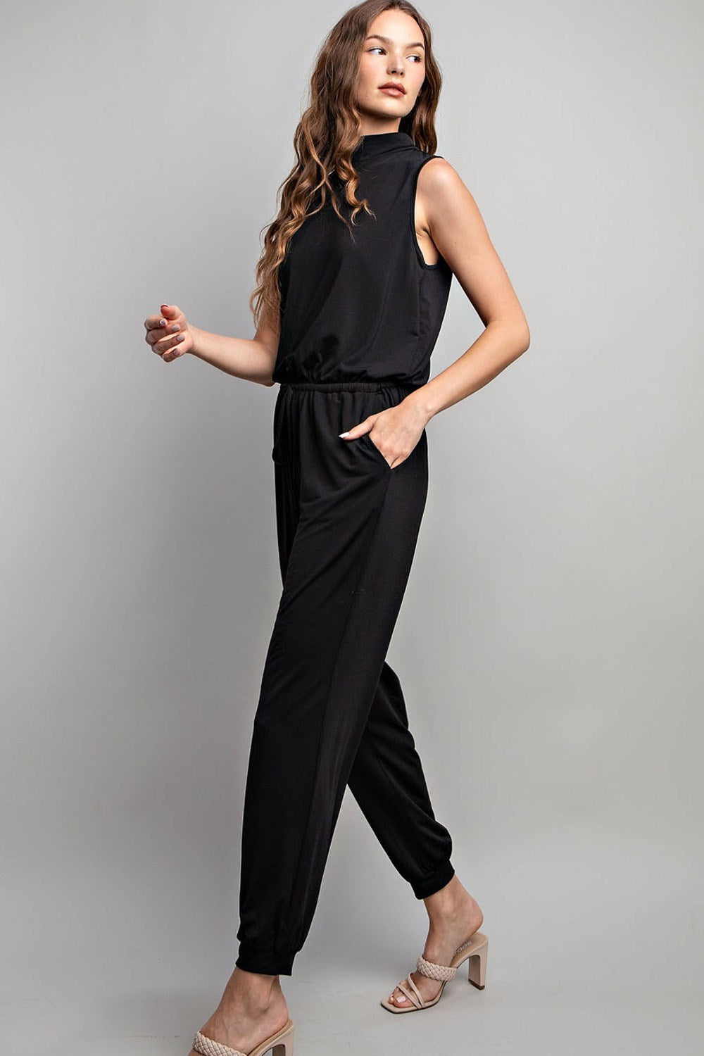 SLEEVELESS MOCK NECK JUMPSUIT