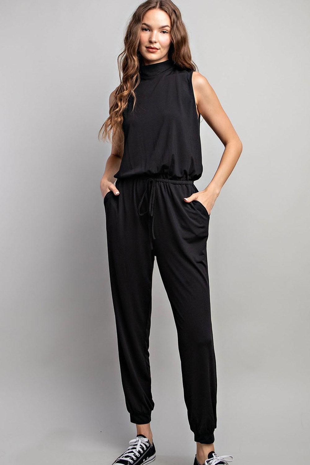 SLEEVELESS MOCK NECK JUMPSUIT