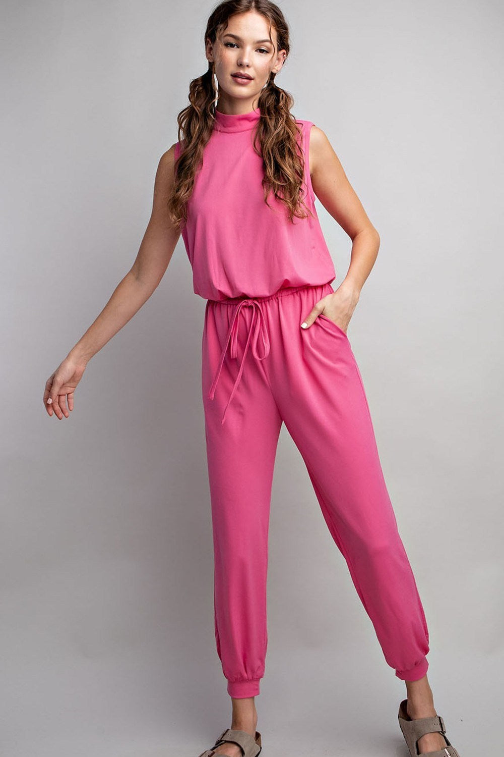 SLEEVELESS MOCK NECK JUMPSUIT