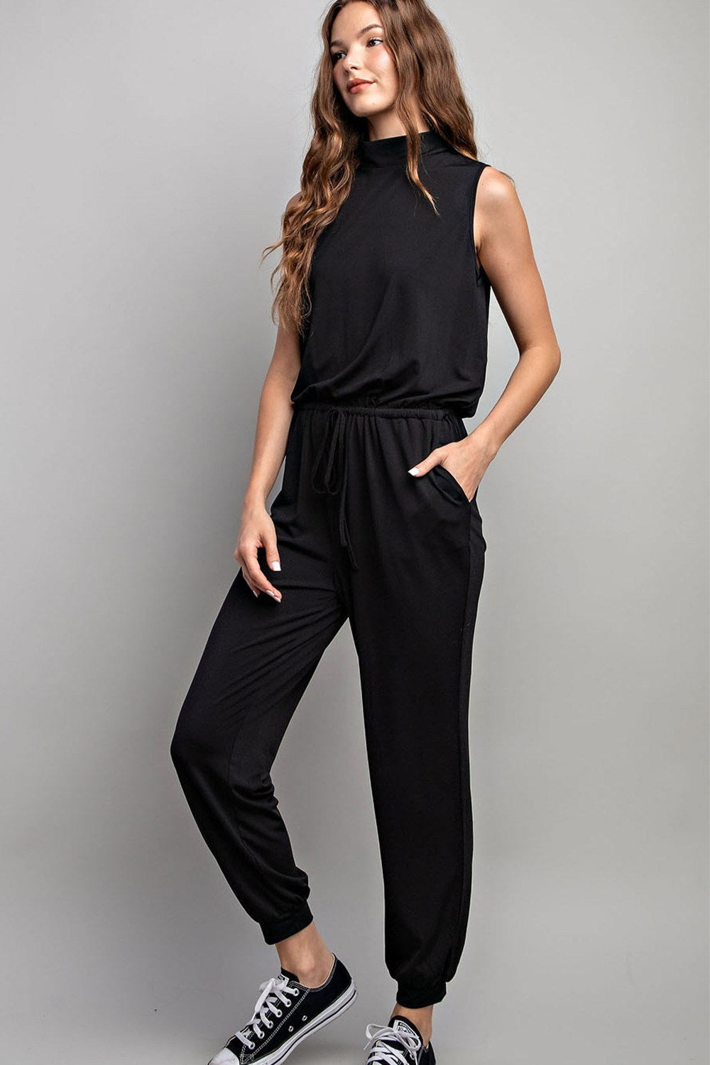 SLEEVELESS MOCK NECK JUMPSUIT
