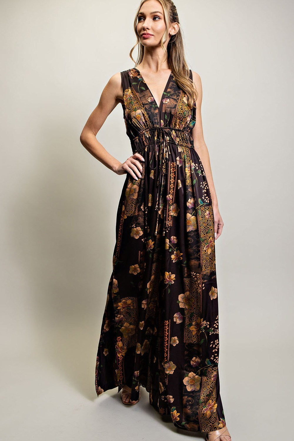 V NECK DRAWSTRING JUMPSUIT