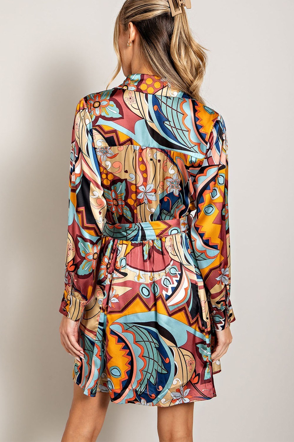 PRINT TIE WAIST WRAP MINI DRESS