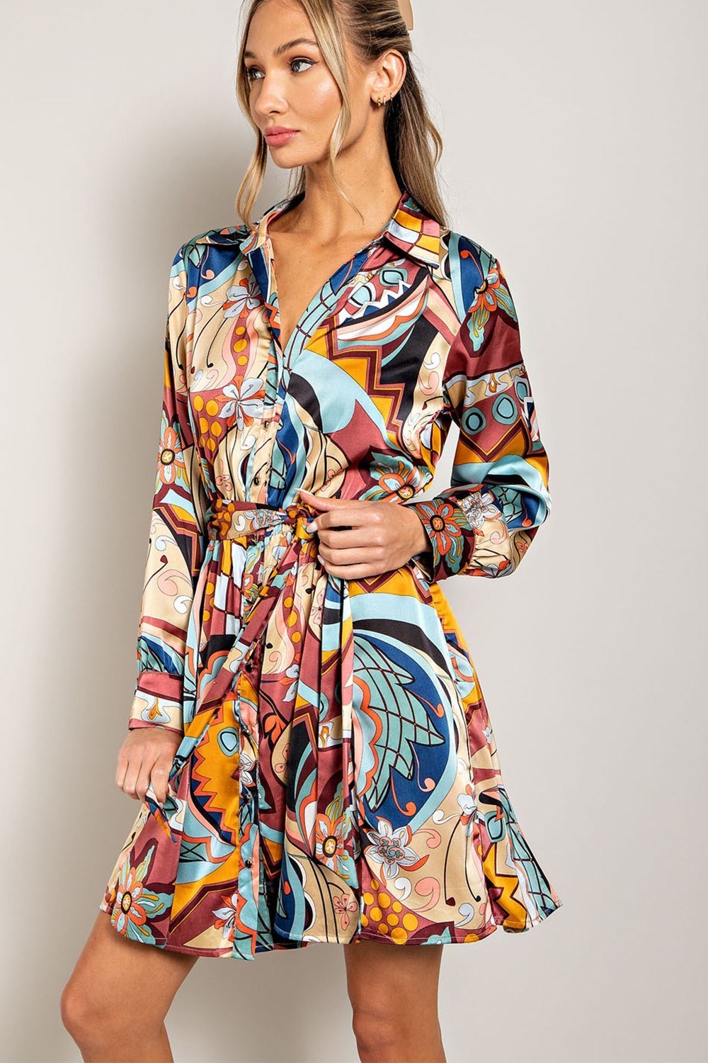 PRINT TIE WAIST WRAP MINI DRESS