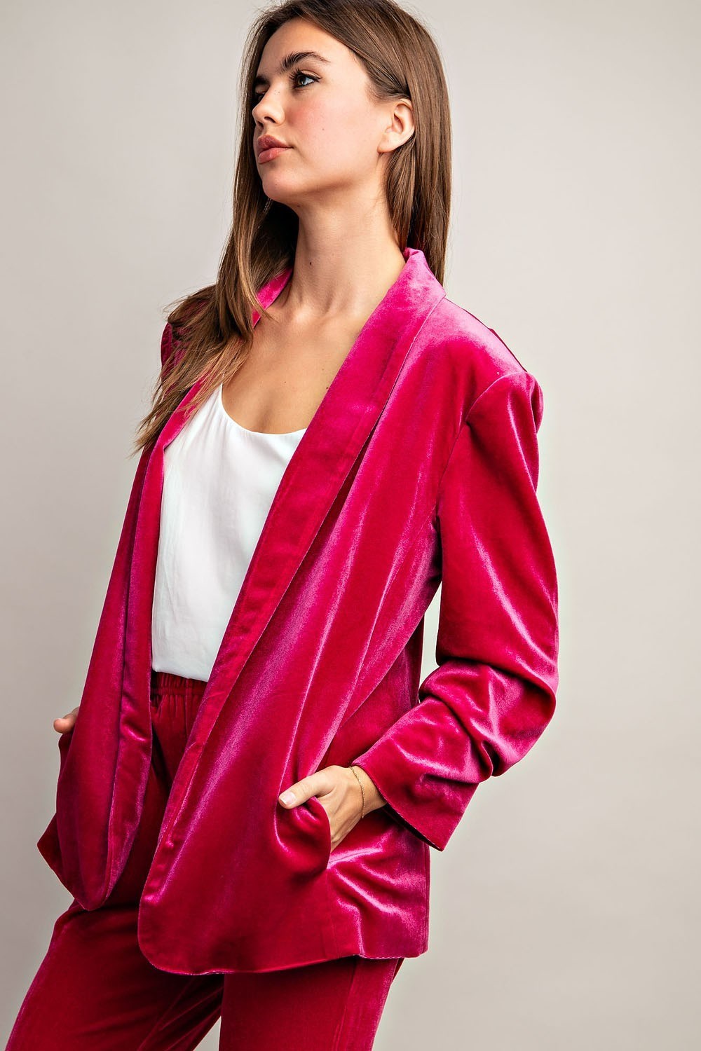 VELVET RUCHED SLEEVE JACKET