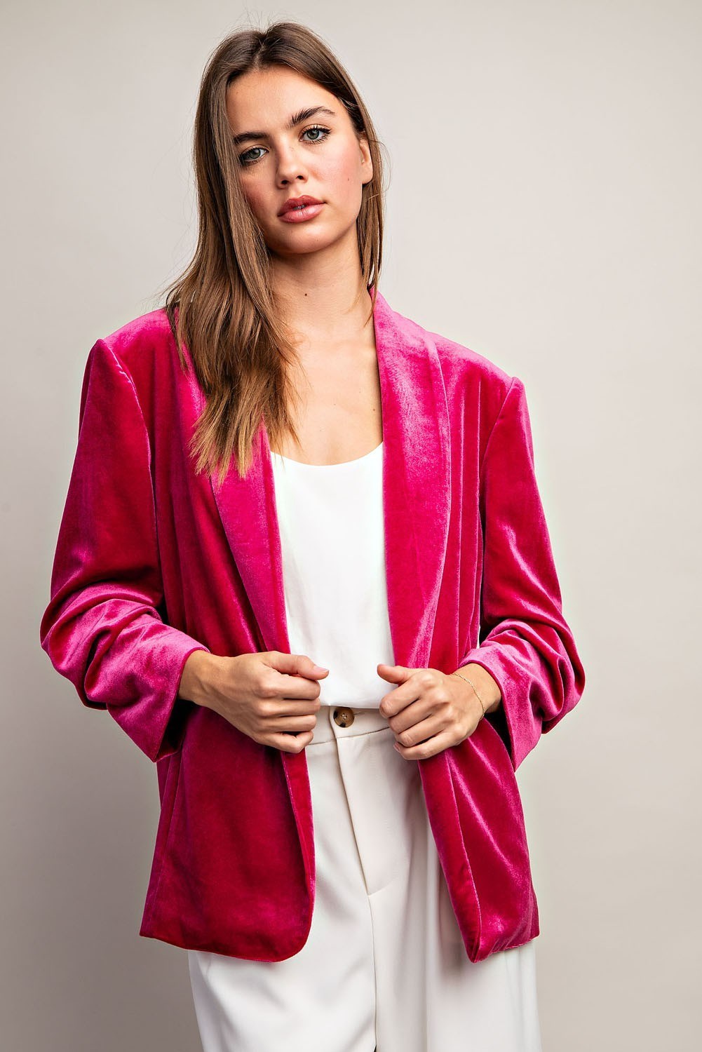 VELVET RUCHED SLEEVE JACKET