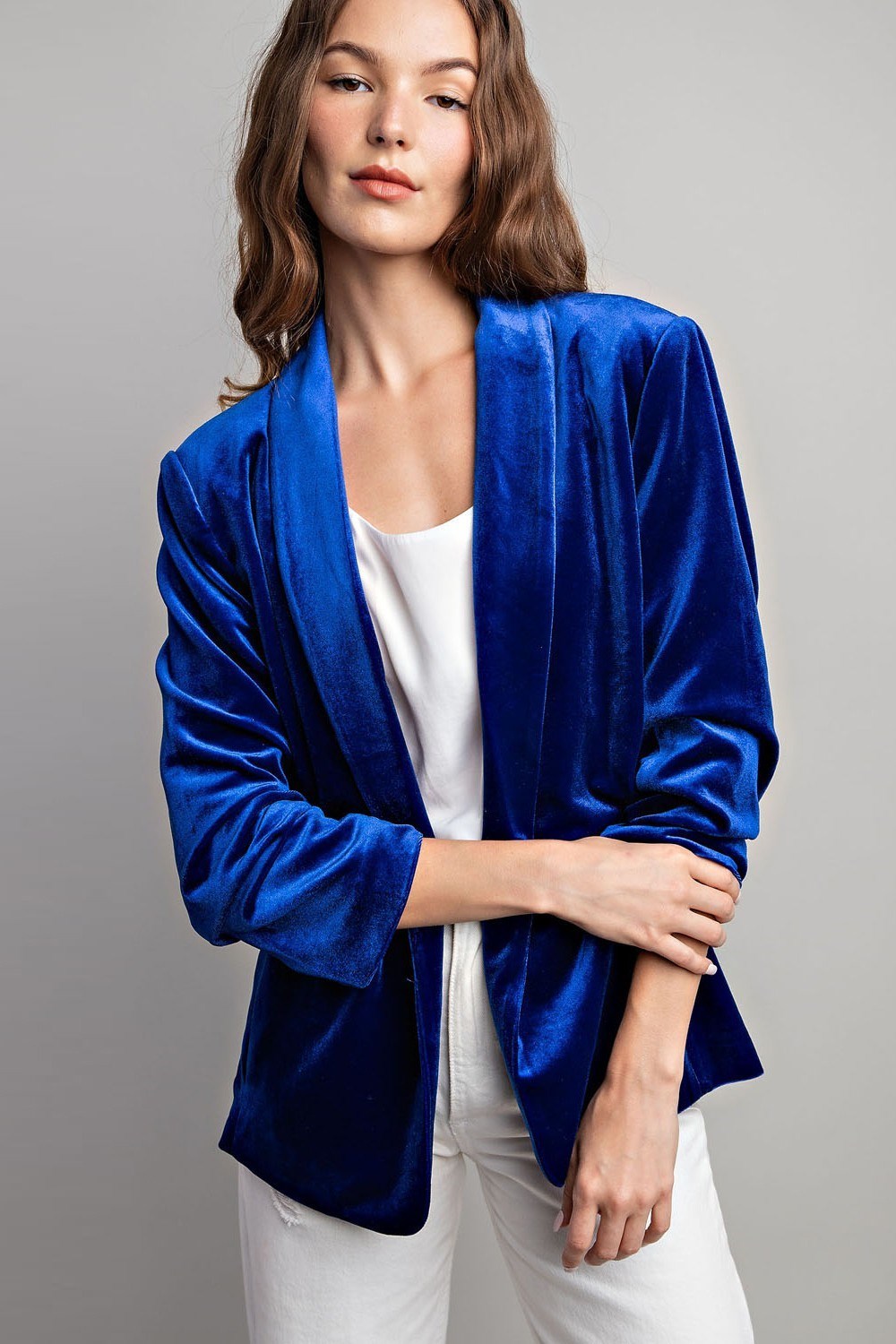 VELVET RUCHED SLEEVE JACKET