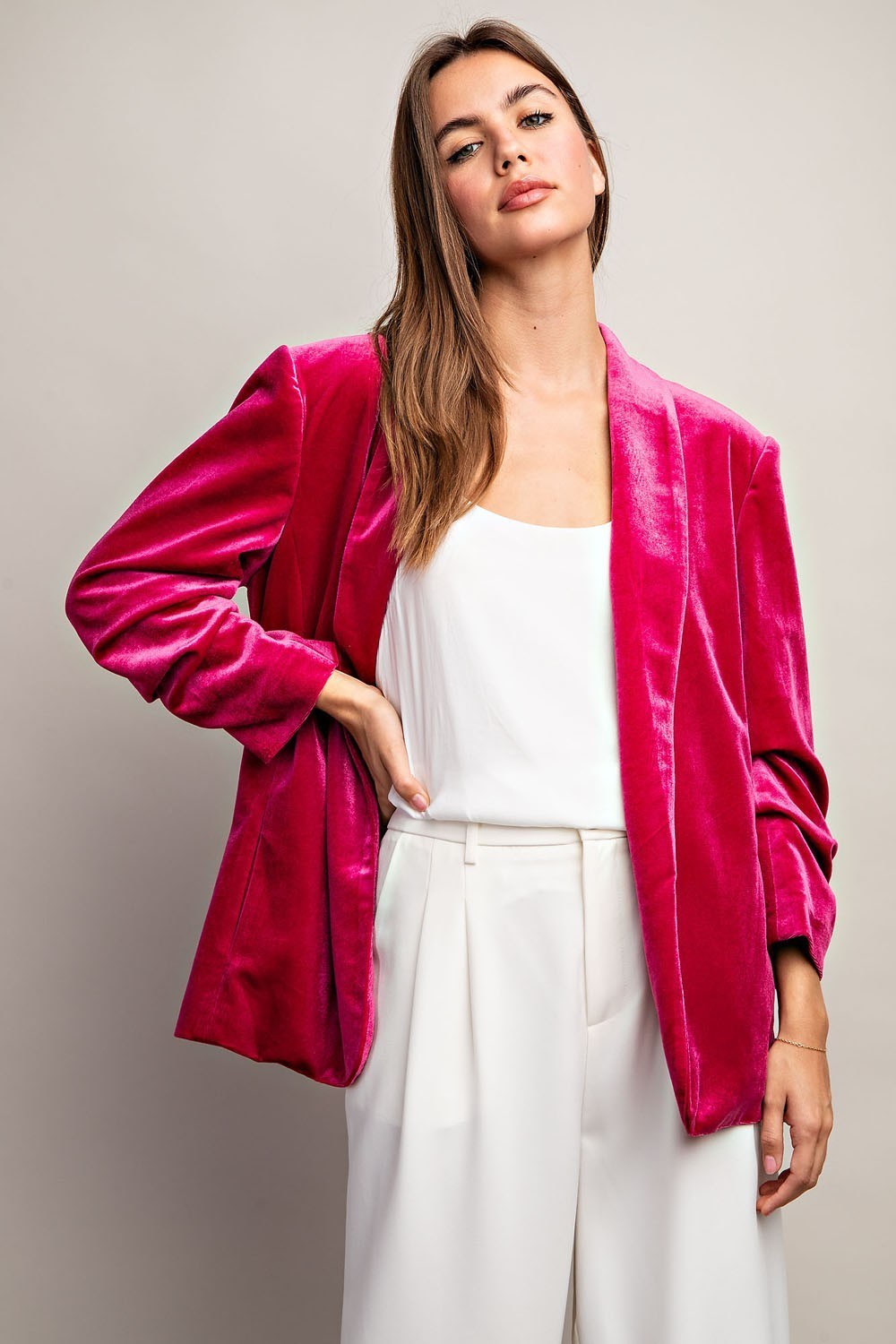 VELVET RUCHED SLEEVE JACKET
