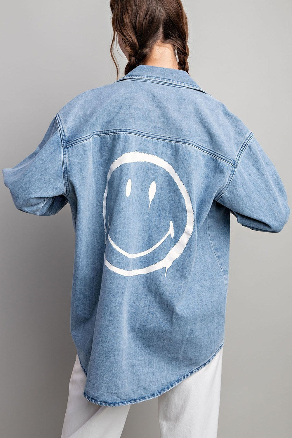 SMILE DENIM BUTTON DOWN SHIRT