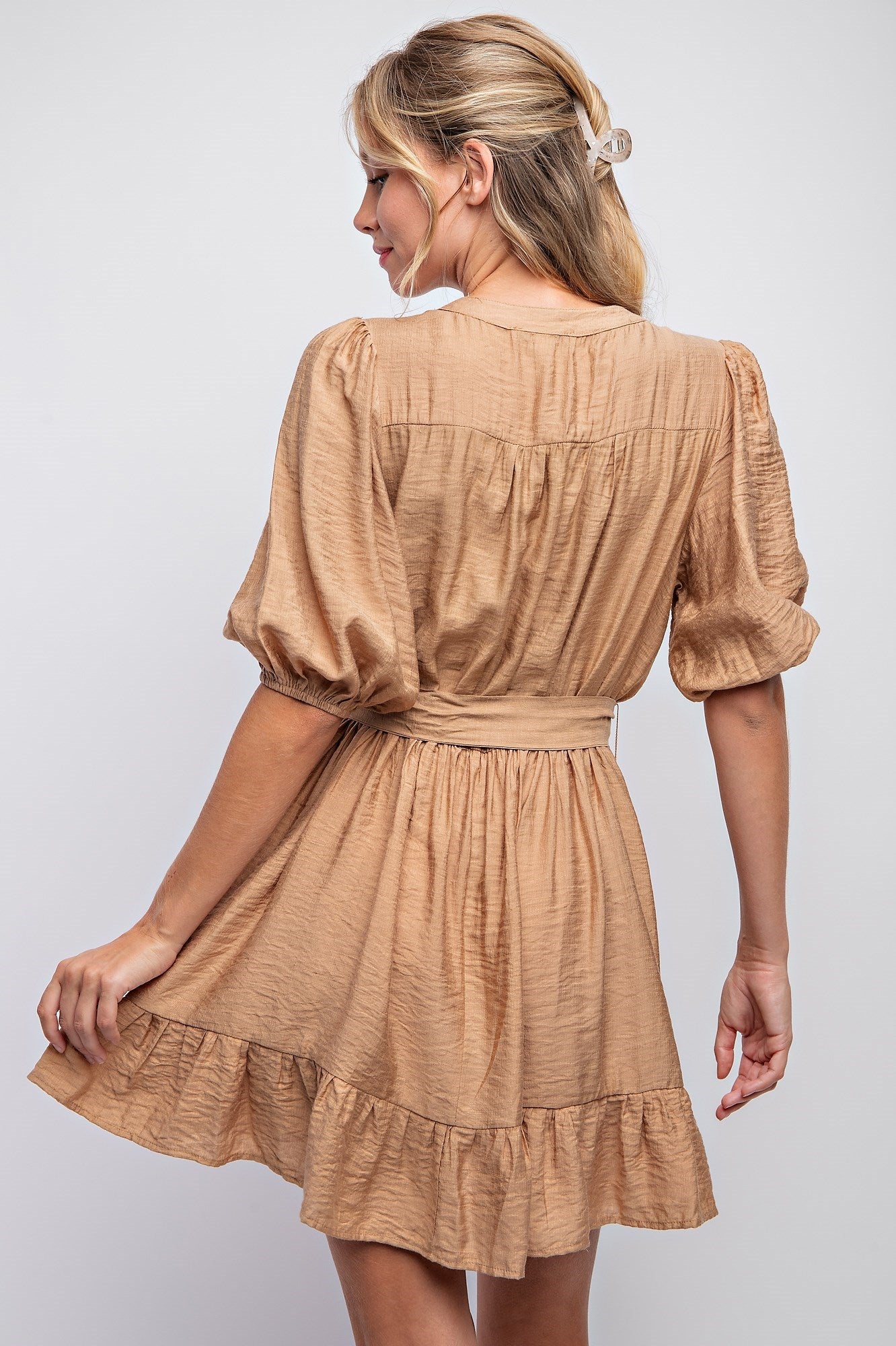 SPLIT NECK PEASANT DRESS