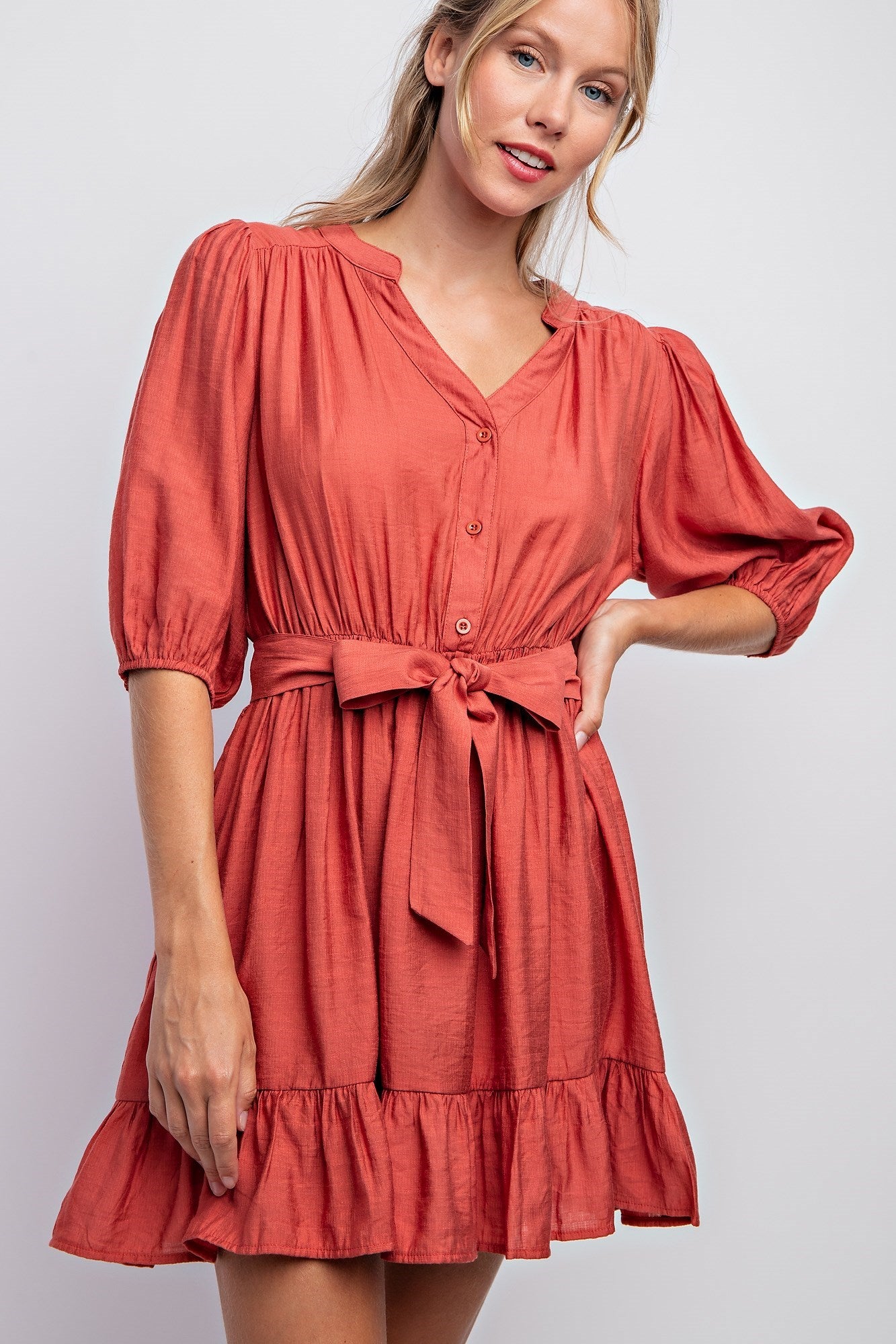 SPLIT NECK PEASANT DRESS