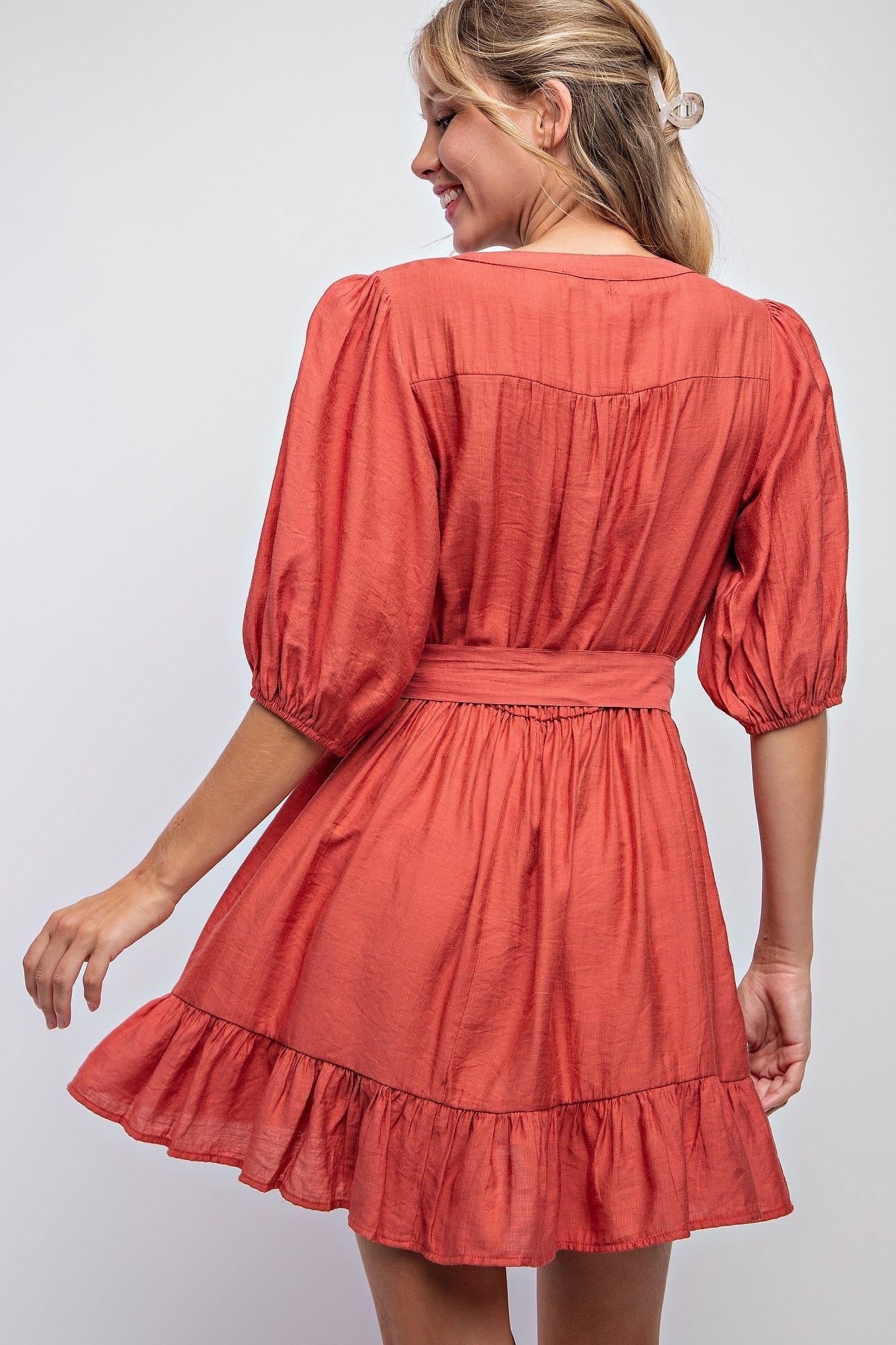 SPLIT NECK PEASANT DRESS